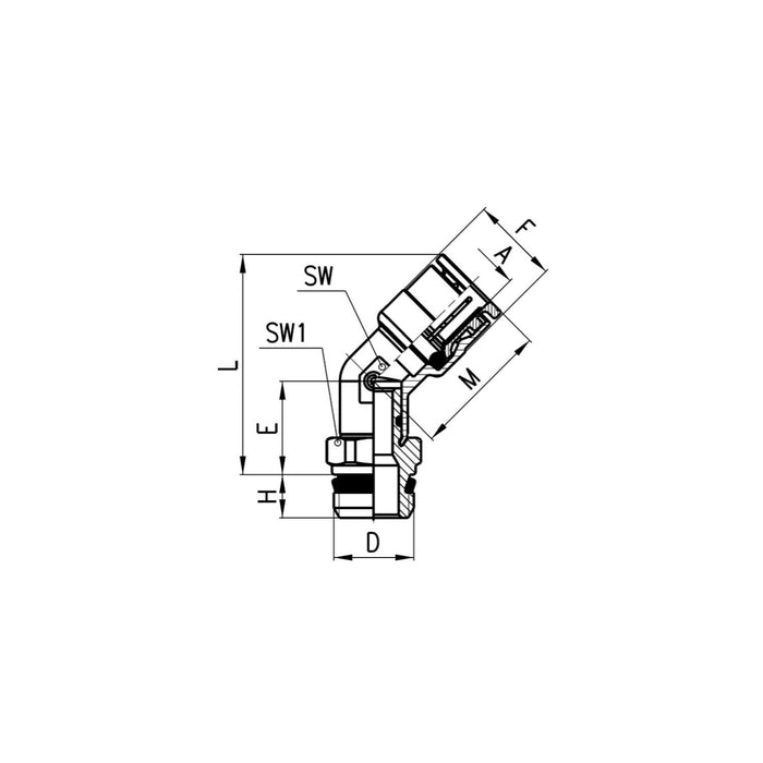 Tube - Male - Nickle-Plated Brass - Elbow 45 Pushin Fitting - S6110